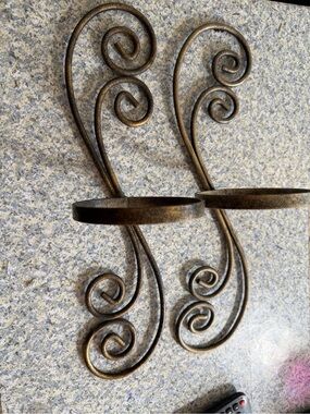 Antique Bronze Scroll Wall Candle Holders - Pair